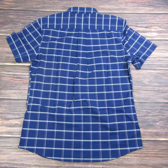 Wallin & Bros NEW Mens Medium Blue Plaid Button Down Short Sleeve Shirt - Picture 7 of 7